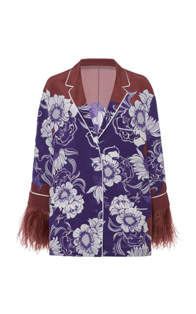 Shop Valentino Street Flowers Silk Pajama Shirt In Multi