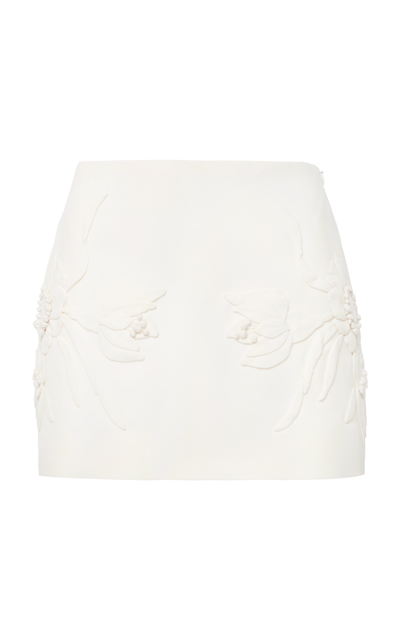 Shop Valentino Patch Flowers Wool-silk Mini Skirt In White