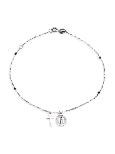 Shop Saks Fifth Avenue Women's Rosary 14k White Gold Mary & Cross Anklet