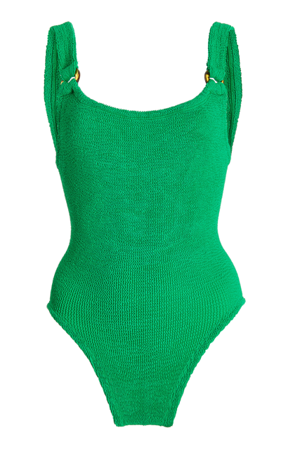 Shop Hunza G Domino Seersucker One-piece Swimsuit In Green