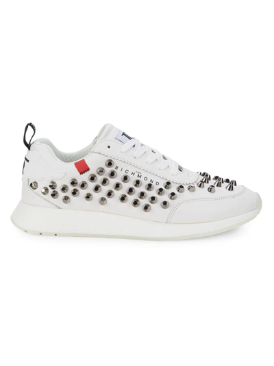 Shop John Richmond Men's Studded Leather Sneakers In White