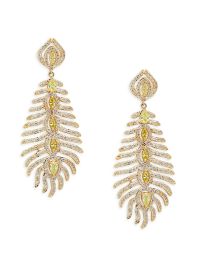 Eye Candy La Cz Feather Drop Earrings In Brass