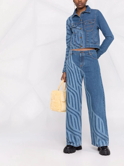 Shop Ahluwalia Laser-print Denim Jacket In Blau