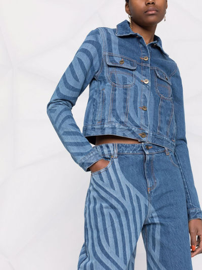 Shop Ahluwalia Laser-print Denim Jacket In Blau