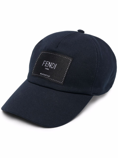 Shop Fendi Logo-patch Cotton Cap In Blau