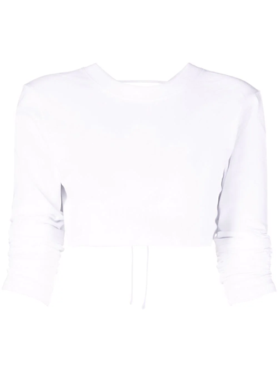 Shop Jacquemus Cropped Cut-out Cotton T-shirt In Weiss