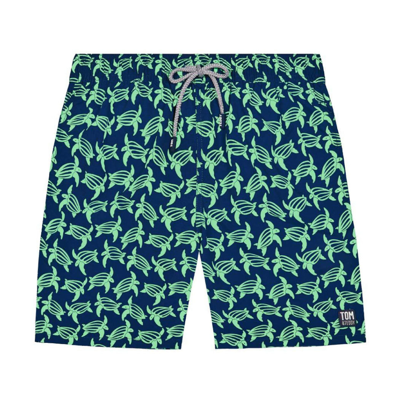 Shop Tom & Teddy Mens Navy + Green Turtles Swim Trunks