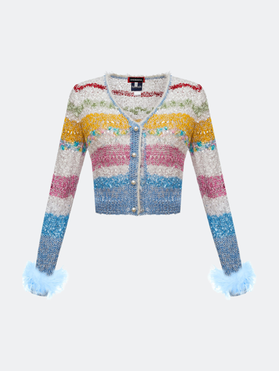 Shop Andreeva California Handmade Knit Sweater With Feathers In Blue