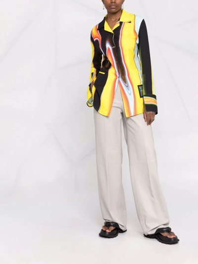 Ambush Asymmetric Print Logo Patch Shirt In Yellow