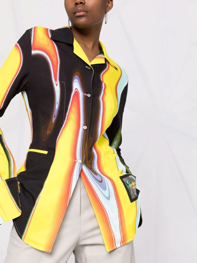 Ambush Asymmetric Print Logo Patch Shirt In Yellow