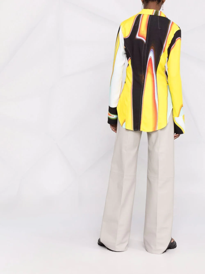 Shop Ambush Asymmetric Print Logo Patch Shirt In Yellow