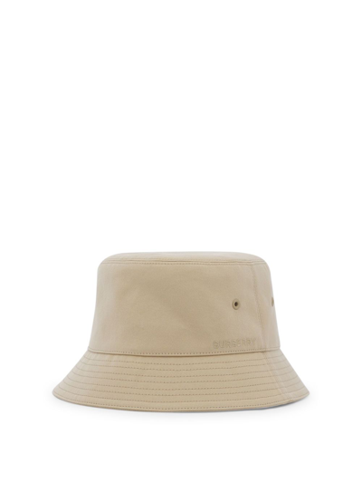 Shop Burberry Embroidered Logo Cotton Bucket Hat In Neutral