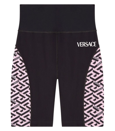 Shop Versace Logo Bike Shorts Black And Candy Pink