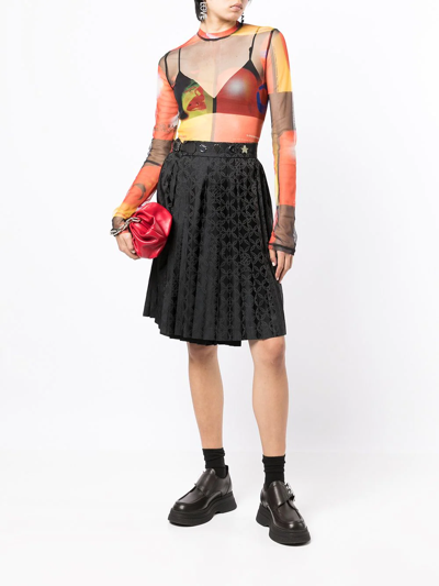 Shop Charles Jeffrey Loverboy Chainmail Jacquard Pleated Midi Skirt In Schwarz