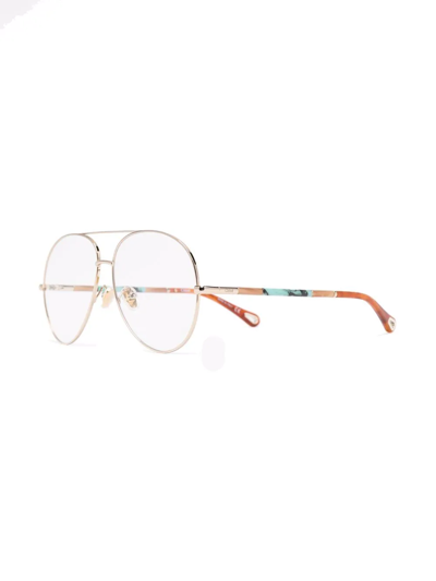 Shop Chloé Patterned Pilot-frame Glasses In Gold