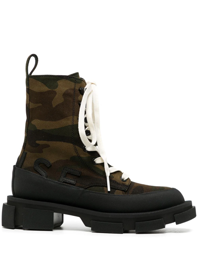 Shop Both Camouflage Tall Lace-up Boots In Braun
