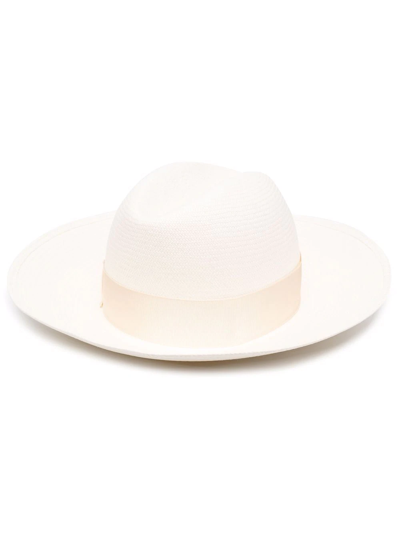 Shop Borsalino Straw Ribbon Hat In Weiss
