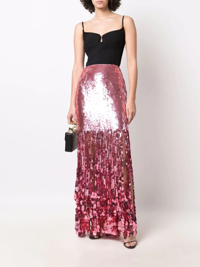 Shop Moschino High-waisted Fringed-sequin Skirt In Rosa