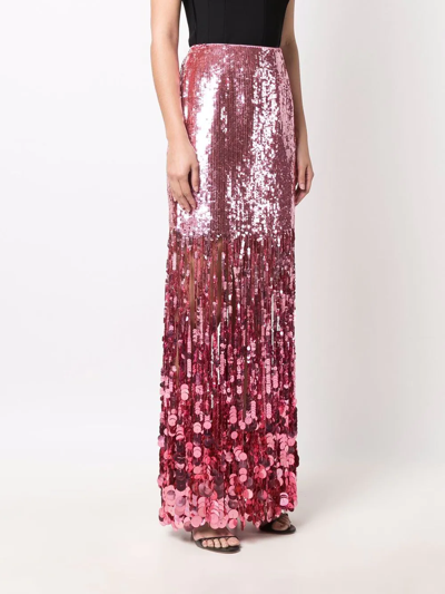 Shop Moschino High-waisted Fringed-sequin Skirt In Rosa