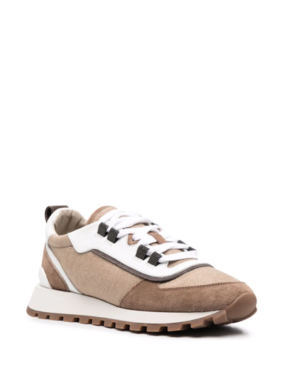 Brunello Cucinelli Panelled Lace-up Trainers In Brown