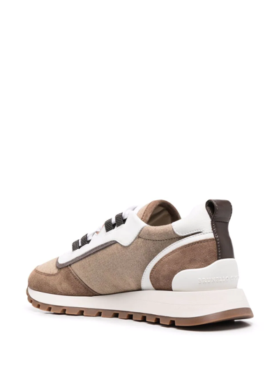 Brunello Cucinelli Panelled Lace-up Trainers In Brown