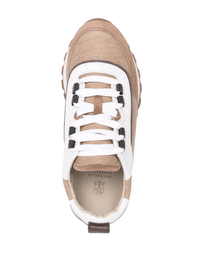 Shop Brunello Cucinelli Panelled Lace-up Sneakers In Brown