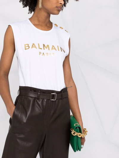 Shop Balmain Logo-print Tank Top In Weiss