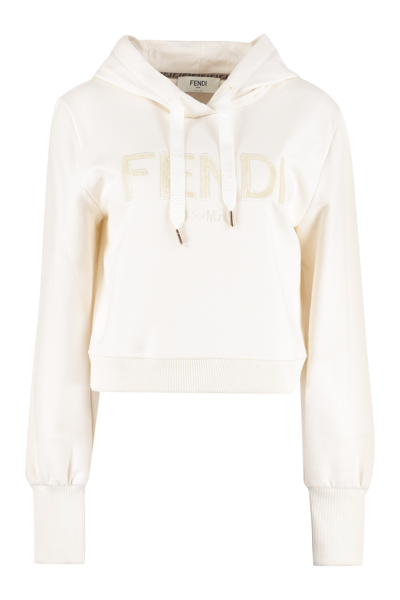 Shop Fendi Logo Flocked Hoodie In White