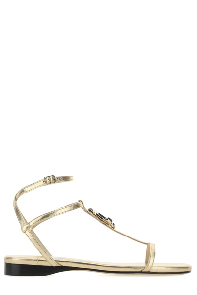Shop Jimmy Choo Alodie Logo Plaque Flat Sandals In Gold
