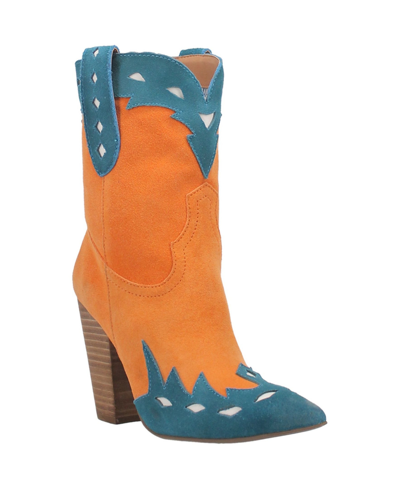 Shop Dingo Women's Spicy Leather Narrow Calf Boots Women's Shoes In Blue/orange