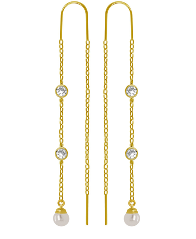 And Now This 18k Gold Plated Imitation Cubic Zirconia And Imitation Pearl Threader Earrings In Gold Plated