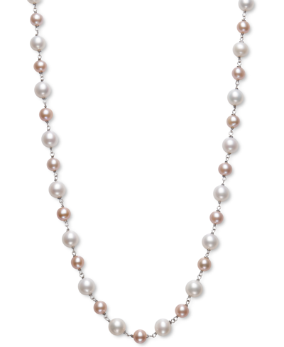 Shop Belle De Mer Gray & White Cultured Freshwater Pearl (5-6mm & 7-8mm) Statement Necklace In Sterling Silver, 18" +  In Pink
