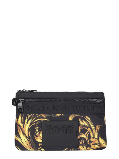 Shop Versace Jeans Couture Logo Patch Baroque Pouch In Black