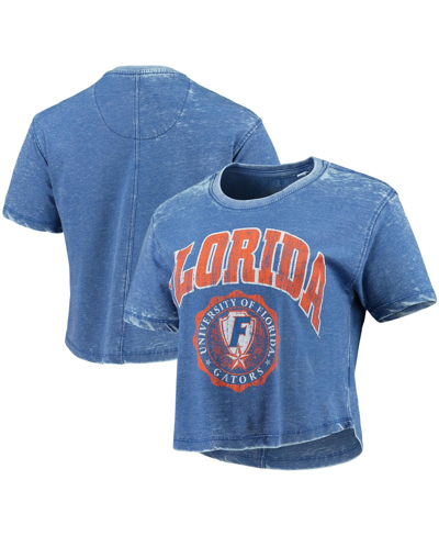 PRESSBOX WOMEN'S PRESSBOX ROYAL FLORIDA GATORS EDITH VINTAGE-INSPIRED BURNOUT CROP T-SHIRT 