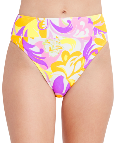 Shop Bcbgeneration Give It A Swirl Printed High-waist Bikini Bottoms In Swirl Multi Print