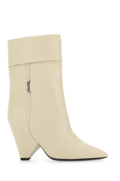 Saint Laurent Niki Leather Ankle Boots In Beige | ModeSens
