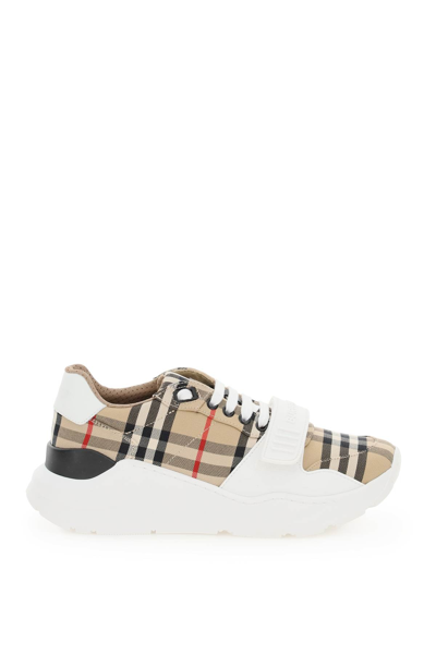 Burberry Check Fabric Sneakers In White