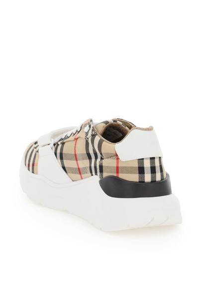 Burberry Check Fabric Sneakers In White