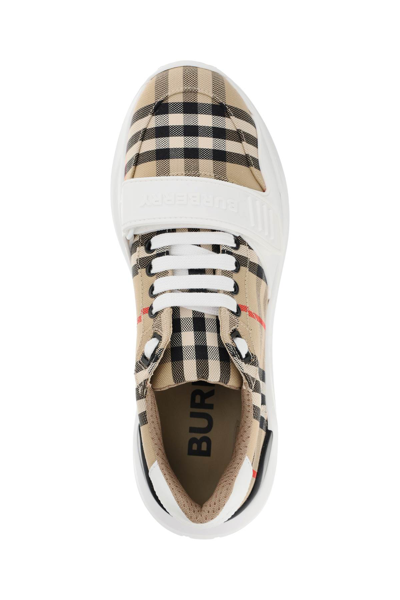 Burberry Check Fabric Sneakers In White