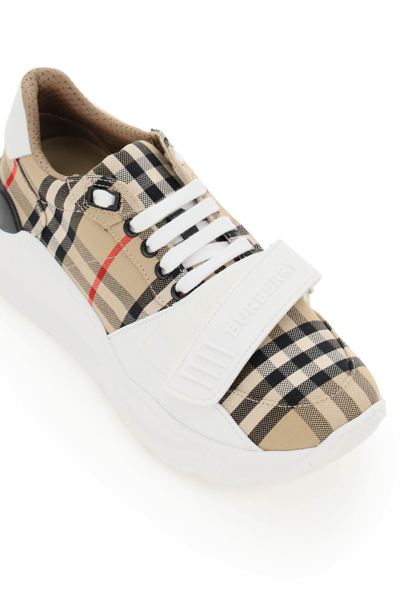 Burberry Check Fabric Sneakers In White