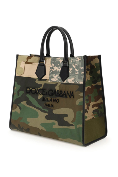 Shop Dolce & Gabbana Patchwork Camouflage Shopping Bag In Green,khaki,black