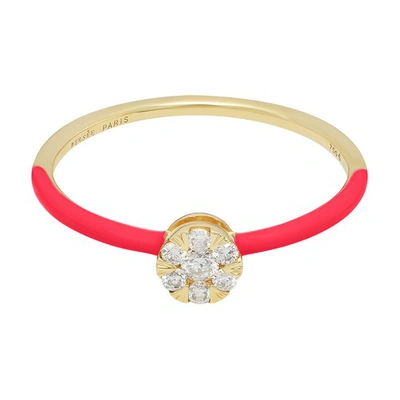 Shop Persée Pink Enamel 7 Diamonds Ring In Yellow Gold