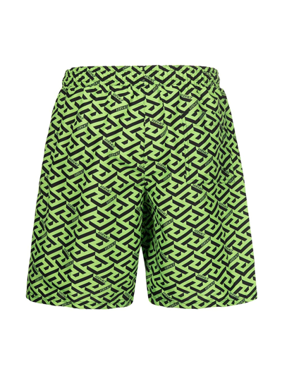 Shop Versace Greca Logo-print Swim Shorts In Green