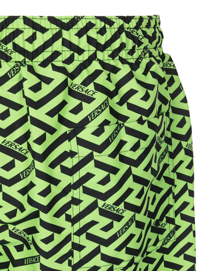 Shop Versace Greca Logo-print Swim Shorts In Green