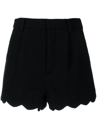 Shop Saint Laurent High-waisted Scallop-edge Shorts In Black