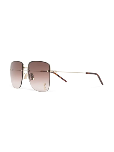 Shop Saint Laurent Logo-plaque Tinted Sunglasses In Brown