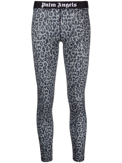 Palm Angels Leopard-print Mid-rise Leggings In Black | ModeSens