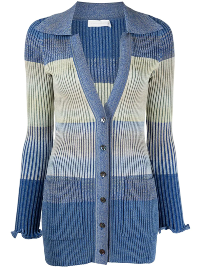 Shop Jonathan Simkhai Bianca Gradient-knit Longline Cardigan In Blue