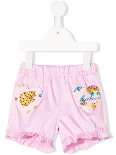 Shop Moschino Logo-patch Cotton Shorts In Pink