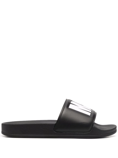 Shop Msgm Logo-embossed Rubber Slides In Black